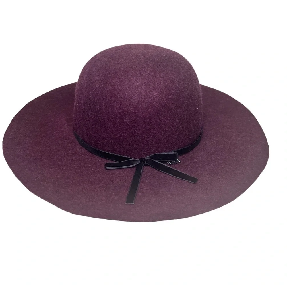 Grace Hats Plum Purple 100% Wool Floppy Wide Brim Hat with Black Ribbon …